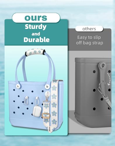 Bag Strap Charms Crossbody for Bogg Bag Accessories - Shoulder Strap Neoprene Luggage Handle Wrap for Suitcase & 2 Key Holders Blue Flower4