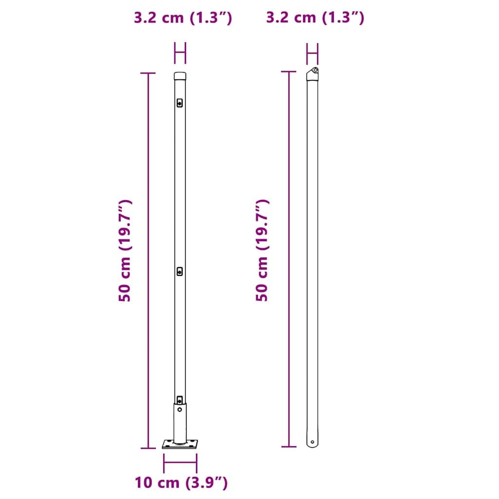 Postes de valla para hormigón, acero pulverizado, gris, juego de 52 para jardín, terraza, parcela, fijación con base de hormigón, resistente a la intemperie