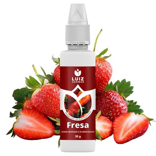 LUIZ AROMAS | Aroma Fresa - Aroma Alimentario en Gotas para dulces de Hornear, Pasteles, Bizcochos, Tartas y Licores | Producto Vegano sin Calorías y sin Azucar | Producto 100% Italiano (30g)