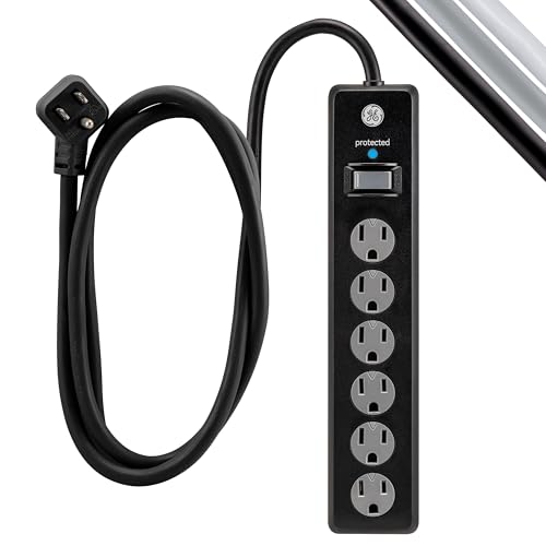 Image of GE Surge Protector Power Strip, 4 Ft Extension Cord, 6 Outlet Extender, 800 Joules, Flat Plug, Twist-to-Close Safety Covers, ETL Listed, Black, 33659 (Pack of 12)