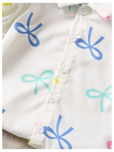 Verdusa Girl's Cute Bowknot Puff Sleeve Blouse Tops Button Down Collared Shirts4