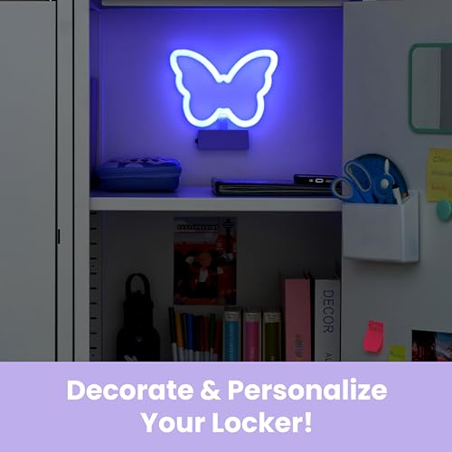 Magnetic Butterfly Neon LED Light for Locker, Bedroom & Dorm Decor, Battery Operated Night Light for Kids, School & Fridge – LockerMate by Bostitch by LockerMate - Used condition - Image 2