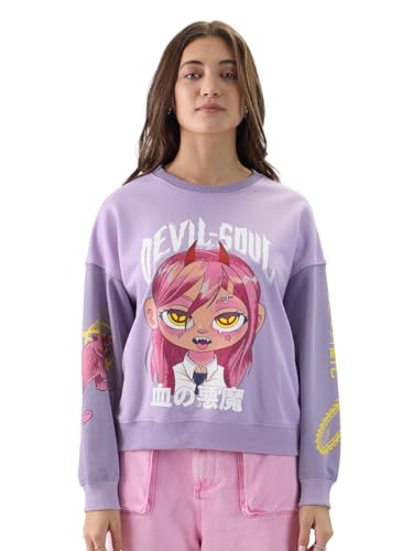 The Souled Store Devil Soul Women and Girls Long Sleeve Round Neck Purple Graphic Print Oversized Fit Sweatshirts The Souled Store Devil Soul Women and Girls Long Sleeve Round Neck Purple Graphic Print Oversized Fit Sweatshirts