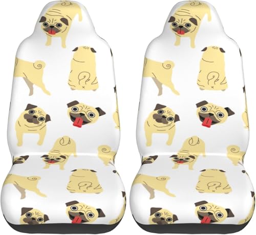 萌え パグ 犬柄 カーシートカバー 2枚セット 前席用 軽 防汚 気性 洗える 普通車 適用 フロント 軽自動車 シートカバー 背面フルカバー ブラック 運転席 助手席 車用 シート カバー おしゃれ プレゼント