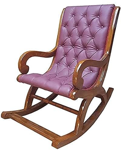 Image of Solid Sheesham Wood Rocking Chair for Living Room | Ergonomic Resting Chair for Relaxing and Pregnant Women (Black) (Purple)