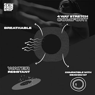 Skin Grip Adhesive Patches Compatible with Dexcom G7 & Stelo CGM with Cutout – Waterproof & Sweatproof Cover for Continuous Glucose Monitor Sensor, Stays Secure for 10-15 Days – 20 Pack, Black