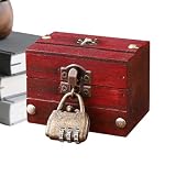 Baúl de madera – de recuerdo antigua de 6 x 9 x 6,5 cm, organizador de almacenamiento de cerradura de madera vintage, joyero decorativo para tocador, estante de tocador, almacenamiento de entrada