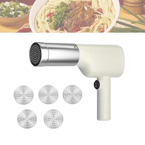 Nyganmelloz Cordless Handheld Pasta Maker Machine Portable Automatic Electric Noodles Maker for Spaghetti & Ramen with 5 Stainless Steel Discs Electric Ramen Machine