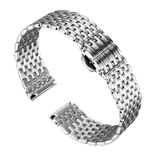 Image of BINLUN Mesh Stainless Steel Watch Band, Ultra Thin Polished Replacement Bracelets with Butterfly Buckle for Men Women, 12 /14 /16 /18 /20 /22mm
