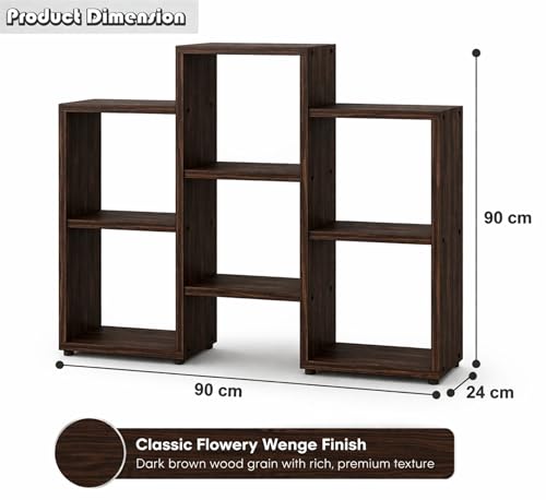 Image of Enigmatic Woodworks Wooden Large Open Bookshelf Multipurpose for Home Rack Showcase Organizer for Living Room I Study Room I 6-Tier I Finish-Suede DIY (Wenge) 24 x 90 x 90 cm