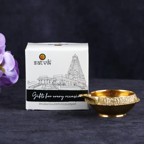 Image of SATVIK Set of 6 - Pure Brass Kuber Diya Oil Lamp for Pooja Home Temple Decor Small Brass Diya for Festival Prayer Diwali Decoration Traditional Metal Lamp