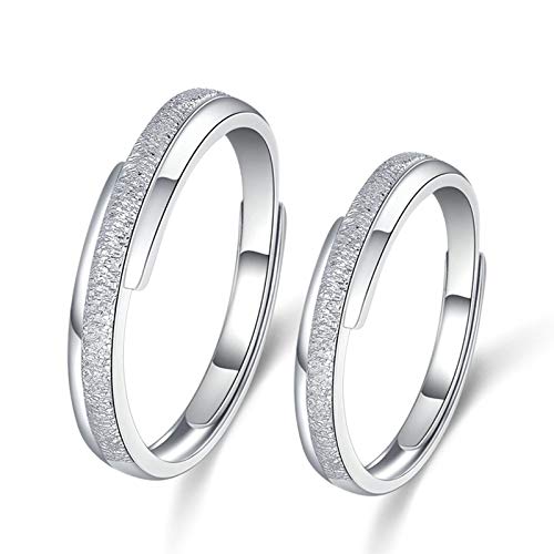 Bague en Argent Sterling 925 Mat pour Couple | Alliance de Fiançailles Réglable