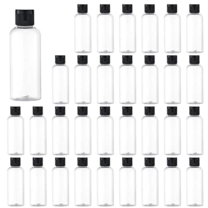 Hunky Dory 50ml 24pcs Empty Clear Plastic Bottles Refillable Travel Size Cosmetic Containers Leak Proof Squeeze Bottles with Flip Cap for Toiletries,Shampoo (Black Cap)-picture-8