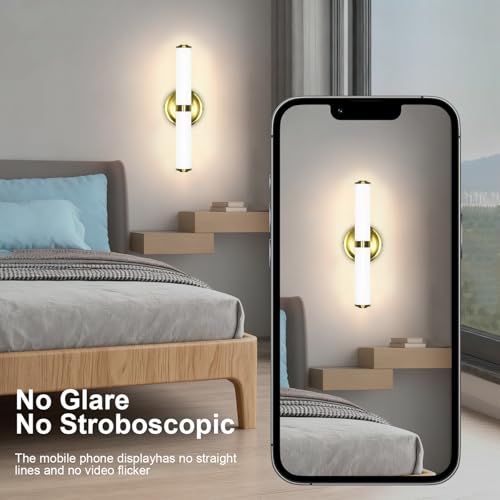 Tenfeelit Wall Sconces Set of 2, Modern Gold Sconces Wall Decor, Hardwired LED Wall Lights with Stainless Steel Base & Aluminum Body, Remote Control 3 Color Dimmable, Timer, No Battery Needed — view 4