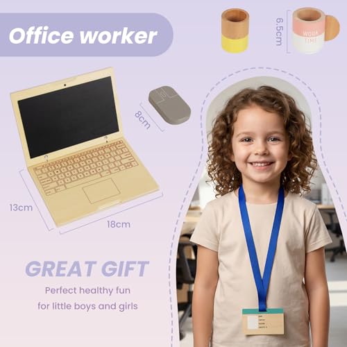 image for WOODENFUN Wooden Pretend Play Home Office Set for Kids,10Pcs Office Pl