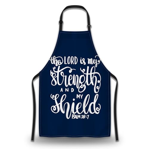 Olikked Baking Apron for Men the Lord Is My Strength and My Shield Bible Verse Modern Cute Aprons for Men for Kitchen Cooking Restaurant BBQ Painting Crafting 27” (W) x 31” (H), Waterproof Aprons