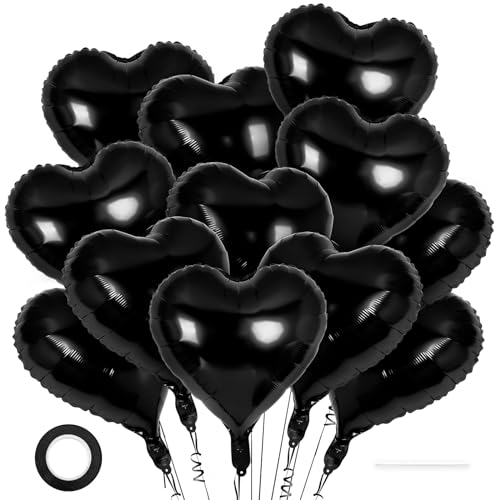 Image of 12 Pcs Black Heart Balloons,18 Inch Heart Foil Balloons Love Balloon Valentine Balloon for Birthday Party Wedding Engagement Party Baby Shower Valentine Day Decorations
