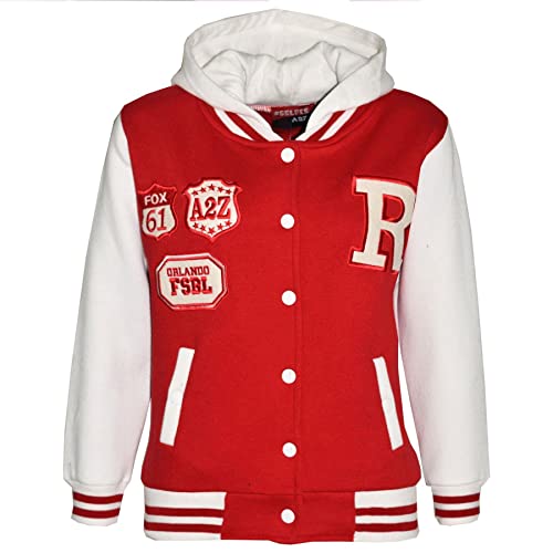 Girls Baseball Hooded Baby Pink NYC/Fox Jacket Varsity Style Coat Long Sleeves Casual Fashion Gifts Age 2-13 Years