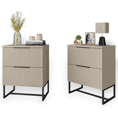 Kit 2 Mesas De Cabeceira 100% MDF Com 2 Gavetas Ripadas Estilo Industrial, LH Móveis