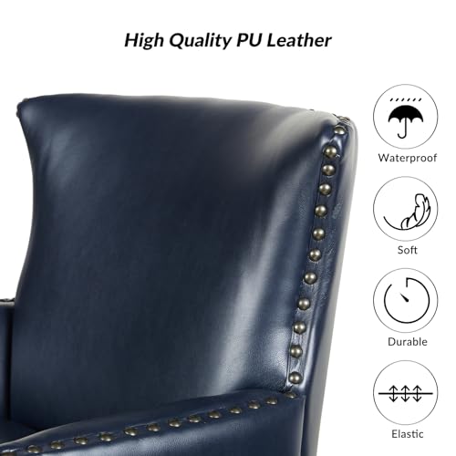 Sillón con brazos piel sintética azul marino miniatura 6