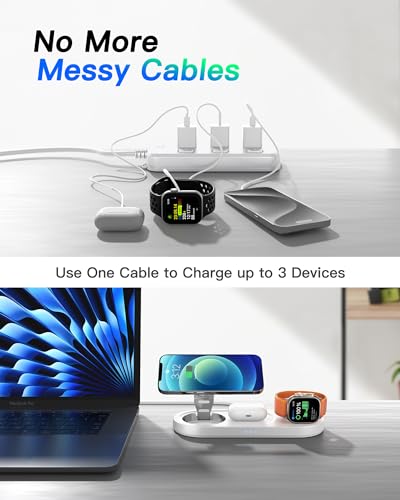 2024 Upgraded 3 in 1 Wireless Charger, Nano Magnetic iPhone Charging Station for Apple Devices, Fast Mag Safe Charging Pad for iPhone 15/14/13/12 Series & AirPods Pro & All Apple Watch Series, White