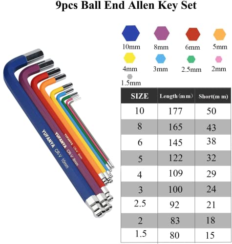 18PCS Allen Key Set,Metric Ball End Allen Hex Key Set and Torx/Star Key Set including Colour Coding,Sizes T10-T50,1.5mm-10mm for Furniture Assembly,Bike,Motorcycle Maintenance,Household DIY,Case Package - Image 3