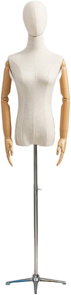 Female Mannequin Torso Body Dress Form with Arms & Metal Tripod Stand - Height Adjustable 57-70 Inch for Clothing Display (Silver M)