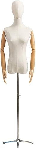 Female Mannequin Torso Body Dress Form with Arms & Metal Tripod Stand - Height Adjustable 57-70 Inch for Clothing Display