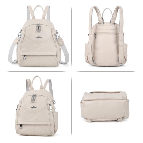 Image of Angel Kiss Small Backpack Purse for Women,Soft Vegan Leather Roomy Backpacks,Designer Ladies Shoulder Backpack Fashion Handbag with Removable Strap,Beige