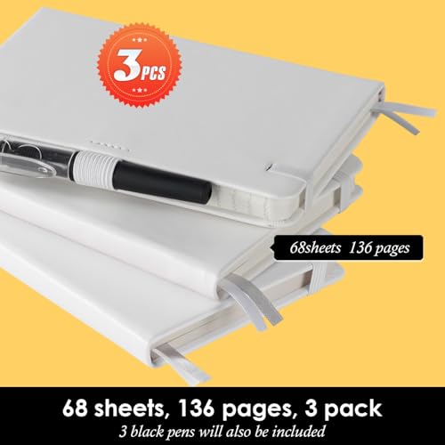 Image of NIRMIRO Small Notebook Pocket Size Journal 3.7 inch x 5.7 inch (3 Pack), A6 Mini Notepad with Pen, Small Leather Note Book, 100gsm Lined paper, 408 Pages, White