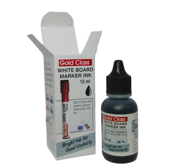 Gold Class White Board Marker Ink - 15 ML_PCK-01| Suitable for White Board Surface |School Stationery |Easily Refill |Bold Color |Smudge Proof|Quick Drying |Indian Brand. (Black)