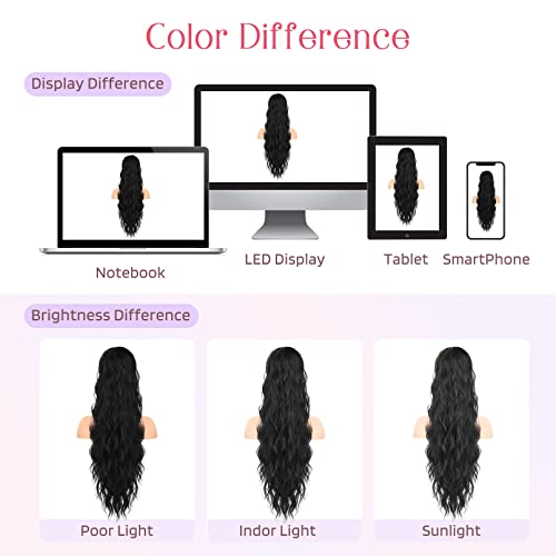 HOOJIH Ponytail Extension, Drawstring Ponytail Hair Extensions 26 Inch Long Curly Wavy Ponytail Natural Wavy Synthetic Hairpiece for Women Daily Use - Light Golden Blonde with White Blonde