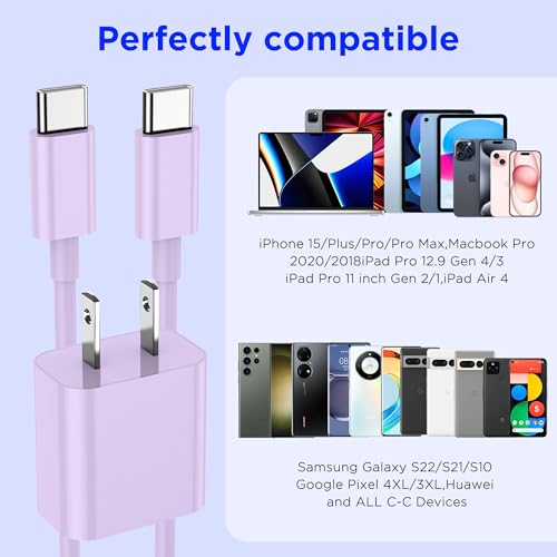 Image of iPhone 17 16 15 Charger Fast Charging,2Pack 20W Apple iPad USB C Wall Chrager Block with 6FT USB C to C Cable for iPhone 17 /Pro /Pro Max /17 Air / 16 /16 Pro /16 Pro Max /15 /Plus /Pro /Pro Max (Purple)