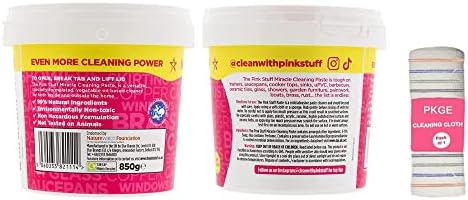 PKGE 850g Pink Stuff Cleaning Paste Non-Toxic with 750ml The Pink Stuff Spray & 500ml Pink Stuff Cream Cleaner Miracle Multipurpose Household Cleaner Bathroom Cleaner Spray (Includes 1 Cleaning Cloth)