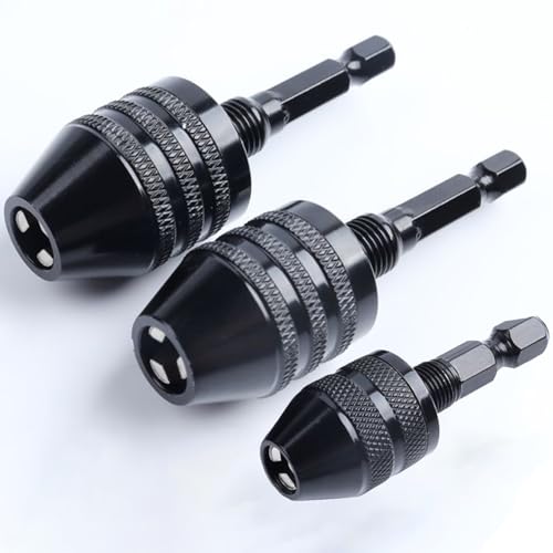 Resze Keyless Drill Chuck Adapter - 3Pcs Drill Chuck for Impact Driver, 1/4” Hex Shank Chuck Conversion Adapter,0.3-6.5 mm&0.3-3.6 mm&0.8-8mm Quick Screwdriver Drill Adapter For Round-Shank Drill Bits