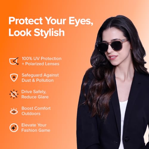 Image of Intellilens | Branded and Stylish Sunglasses | 100% UV Protected | Light Weight, Durable, Premium Looks | Women | Grey Lenses | Cateye | Medium