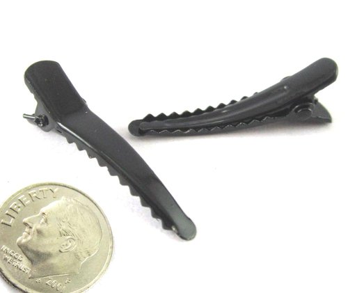 (12) Small Black Alligator Hair Clip with teeth, Silver Metal Curl Prong Clips Spring in Hair - 1 3/8 Inch 35mm