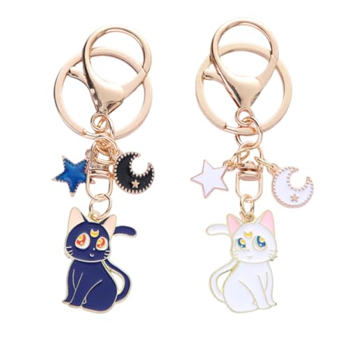 ZOKJSW Sailor Moon Gatto Carino Magia Portachiavi Multicolore Borsa Cellulare Auto Uomini Adolescenti Ragazze Amanti Gatti Pentagramma Cartoon Portachiavi(Blu, Bianco)