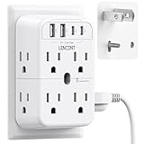 LENCENT Multicontacto Pared de 3 a 2 Clavijas, Contactos de Pared con 8 Salidas CA y 4 Puertos USB (2 USB C), 1728J...