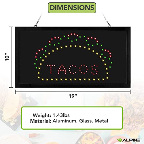 Alpine Led Taco Neon Sign For Tacos Mexican Shop Business High Tech Tempered Glass Rectangular 19X10 Inch Bright Electric Display Sign Two Modes Flashing Steady Lights For Indoor Outdoor Shops Restaurant Bar Wall Window Stores (Taco, 19" X 10") #TOP3