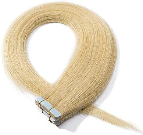 20 PCS Tape in Hair Extensions Human Hair Blonde Straight Skin Weft 100% Real Remy Hair Extension (12 inches 40g, #60 Platinum Blonde)