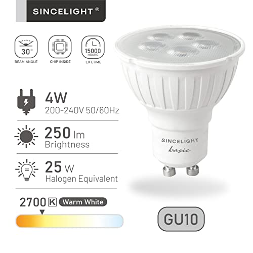 SINCELIGHT GU10 LED Spot Light Bulbs, 4W≈25W Halogen, 250lm, 30° Beam Angle, Warm White 2700K, Pack of 6 - Image 2