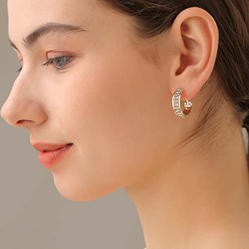 14K Gold Plated Shining Hoop Earrings for Women Luxury Cubic Zirconia Rhinestone Round Full Crystal Huggie Earrings Bright Hypoallergenic Delicate Dainty Birthday Party Gift Jewelry3