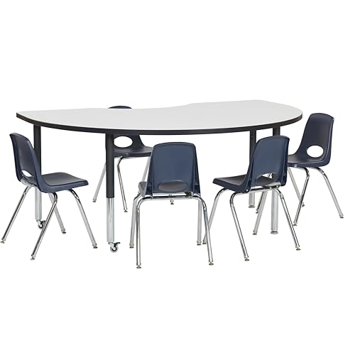 Image of FDP Dry-Erase Mobile Kidney Activity School and Office Table (48 x 72 inch), Super Legs w / Glides and Casters for Collaborative Spaces, Adjustable Height 19-30 inches - Whiteboard Top /Black Edge