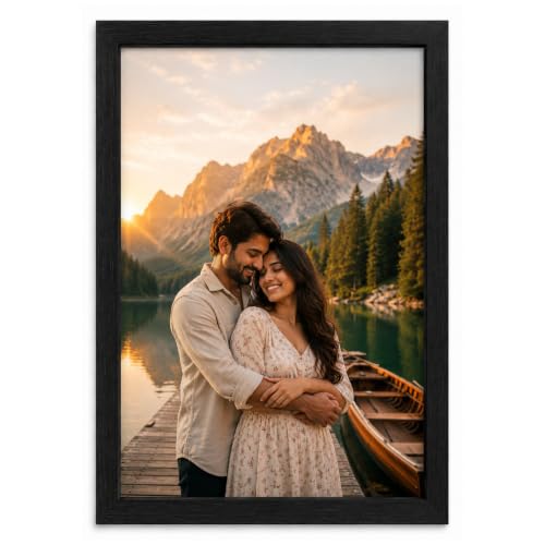 Image of AARVI Personalized A3 Photo Frame with Custom HD Photo Print | Premium MDF Wooden Wall Hanging Picture Frame for Birthday, Anniversary & Wedding Gift (Black)
