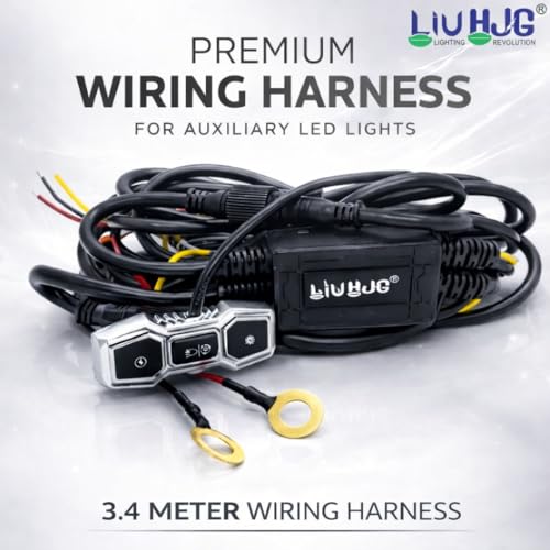 Image of LIU HJG 3 Pin Coupler Premium Wiring Harness for Auxiliary LED Fog Lights 3.4 Meter Wire with Heavy Duty Metal Switch Copper Wiring Suitable for 3 Wire Fog Lights (Pack of 1)