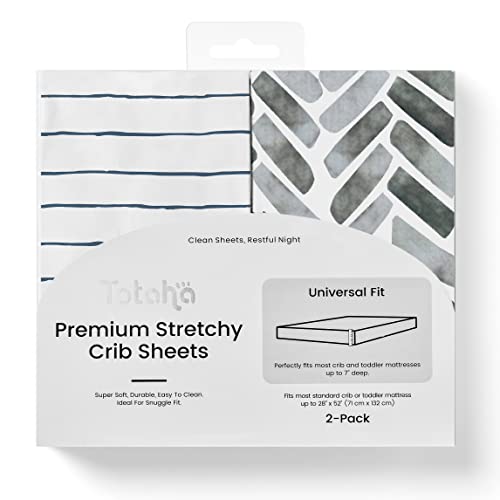 Image of TotAha Premium Stretchy Crib Sheets (2-Pack)-Hypoallergenic, Silky Comfort, Buttery Soft, Calming Effect, All-Season Jersey-Knit Sheets, 9'' Extra Deep Pocket (Stripes & Squares)