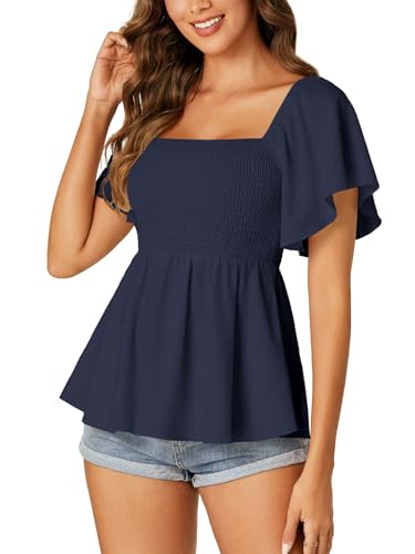 Image of LYANER Women's Square Neck Cute Peplum Top