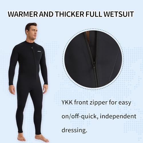 Image of Mens 5mm Full Wetsuit Ultra-Stretch Neoprene Surfing Diving Suit | GBS Seams Thermal Full Wetsuits for Men, Neoprene Front Zipper for Surfing, Swimming, Diving, Snorkeling