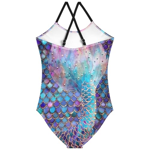 Pigsaly Girls One Piece Swimsuits Dark Blue Purple Giltter Mermaid Scale Fish Tale Kids Cross Back Swimwear Bathing Suit 3T2